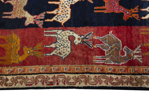 Close-up detail of 2000s Persian Gabbeh rug from Iran / Persia showing Wool weave