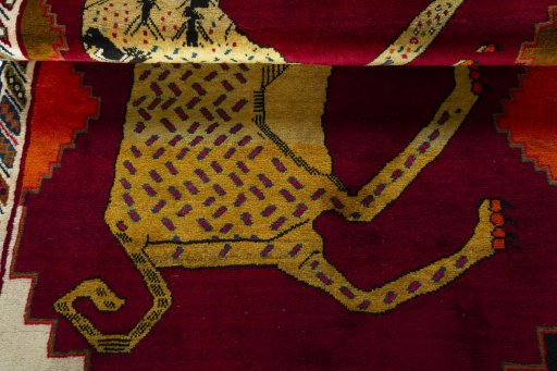 Full view of 2000s Persian Gabbeh rug from Iran / Persia, 187 × 117 cm in Red tones