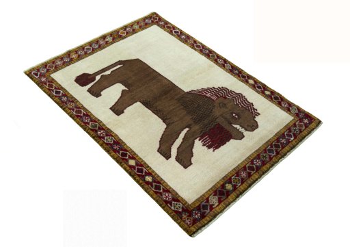 Close-up detail of 2000s Persian Gabbeh rug from Iran / Persia showing Wool weave