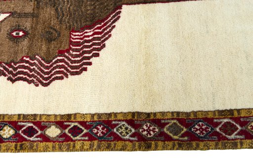 Close-up detail of 2000s Persian Gabbeh rug from Iran / Persia showing Wool weave