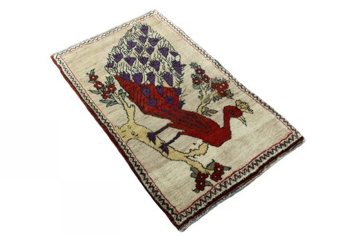 Close-up detail of 2000s Persian Gabbeh rug from Iran / Persia showing Wool weave