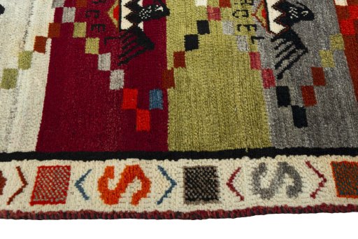 Close-up detail of 2000s Persian Gabbeh rug from Iran / Persia showing Wool weave