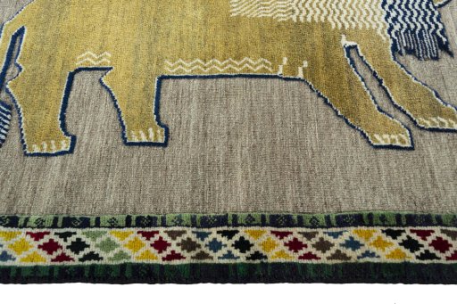 Close-up detail of 2000s Persian Gabbeh rug from Iran / Persia showing Wool weave