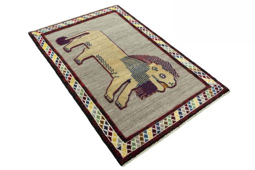 Close-up detail of 2000s Persian Gabbeh rug from Iran / Persia showing Wool weave