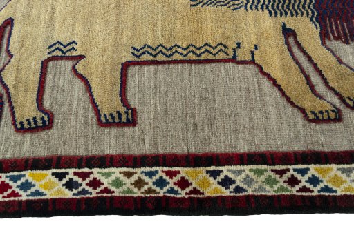 Close-up detail of 2000s Persian Gabbeh rug from Iran / Persia showing Wool weave