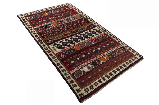 Close-up detail of 2000s Persian Gabbeh rug from Iran / Persia showing Wool weave