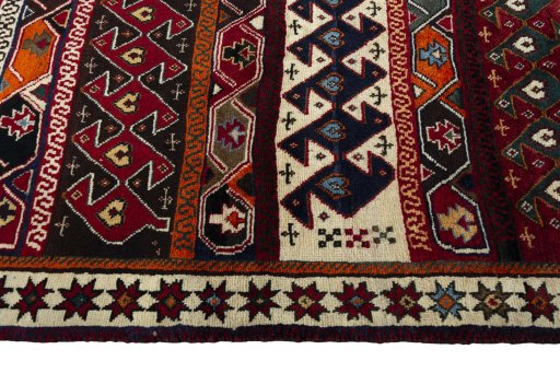 Close-up detail of 2000s Persian Gabbeh rug from Iran / Persia showing Wool weave