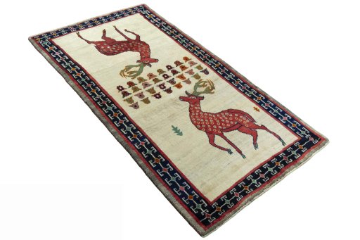 Close-up detail of 2000s Persian Gabbeh rug from Iran / Persia showing Wool weave