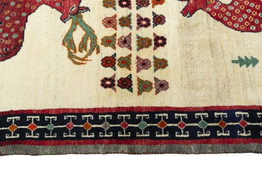 Close-up detail of 2000s Persian Gabbeh rug from Iran / Persia showing Wool weave