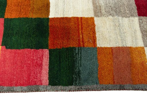 Close-up detail of 2000s Persian Gabbeh rug from Iran / Persia showing Wool weave