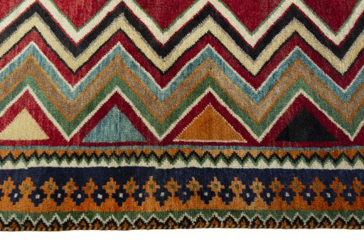 Close-up detail of 2000s Persian Gabbeh rug from Iran / Persia showing Wool weave
