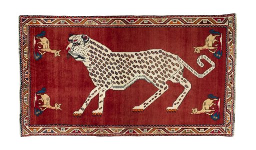 Full view of 2000s Persian Gabbeh rug from Iran / Persia, 208 × 118 cm in Red tones