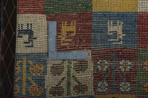 Close-up detail of New Persian Gabbeh rug from Iran / Persia showing Wool weave
