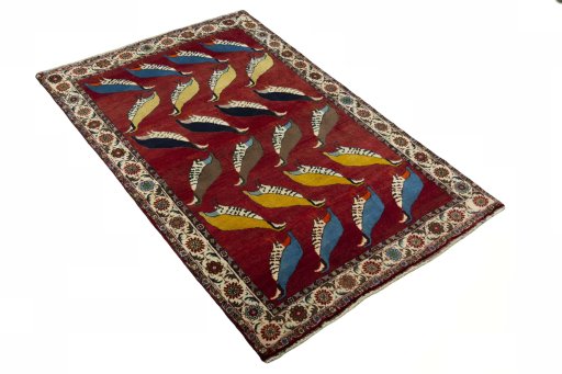 Close-up detail of 2000s Persian Gabbeh rug from Iran / Persia showing Wool weave