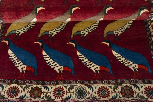 Full view of 2000s Persian Gabbeh rug from Iran / Persia, 190 × 124 cm in Red tones