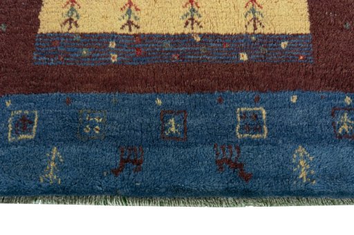 Central medallion detail of 2000s Persian Gabbeh rug from Iran / Persia