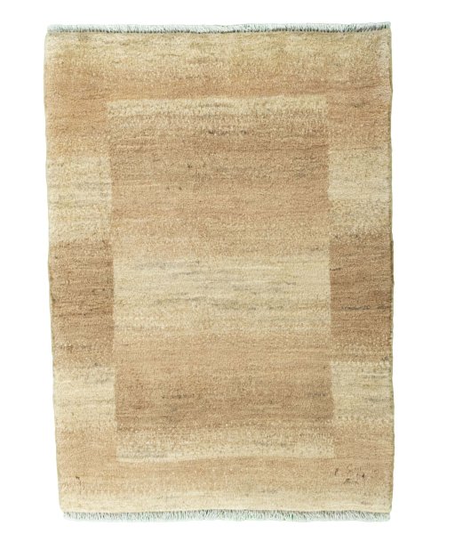 Full view of New Persian Gabbeh rug from Iran / Persia, 91 × 66 cm in Beige tones