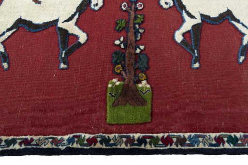 Close-up detail of 2000s Persian Gabbeh rug from Iran / Persia showing Wool weave