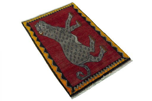 Close-up detail of 2000s Persian Gabbeh rug from Iran / Persia showing Wool weave