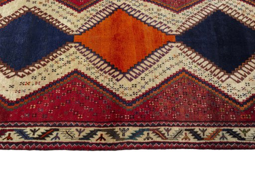 Close-up detail of 2000s Persian Gabbeh rug from Iran / Persia showing Wool weave