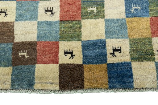Central medallion detail of 2000s Persian Gabbeh rug from Iran / Persia