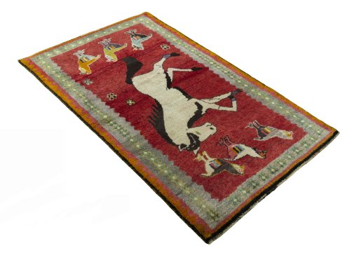 Close-up detail of 2000s Persian Gabbeh rug from Iran / Persia showing Wool weave