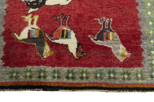 Central medallion detail of 2000s Persian Gabbeh rug from Iran / Persia