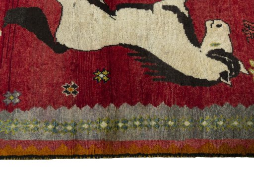 Close-up detail of 2000s Persian Gabbeh rug from Iran / Persia showing Wool weave