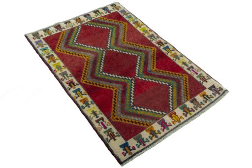 Close-up detail of 2000s Persian Gabbeh rug from Iran / Persia showing Wool weave