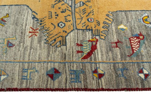 Close-up detail of 2000s Persian Gabbeh rug from Iran / Persia showing Wool weave