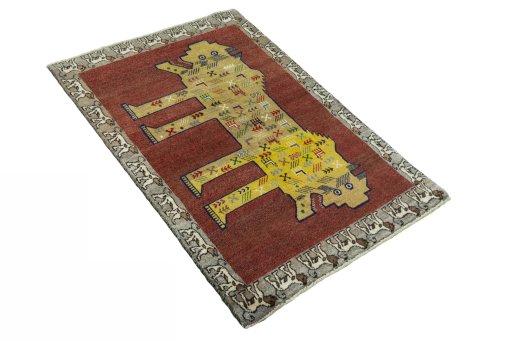 Close-up detail of 2000s Persian Gabbeh rug from Iran / Persia showing Wool weave