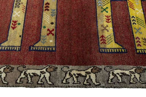 Close-up detail of 2000s Persian Gabbeh rug from Iran / Persia showing Wool weave
