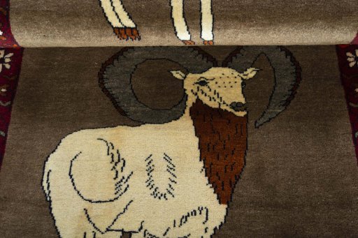 Full view of 2000s Persian Gabbeh rug from Iran / Persia, 218 × 88 cm in Brown tones