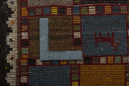 Close-up detail of 2000s Persian Gabbeh rug from Iran / Persia showing Wool weave