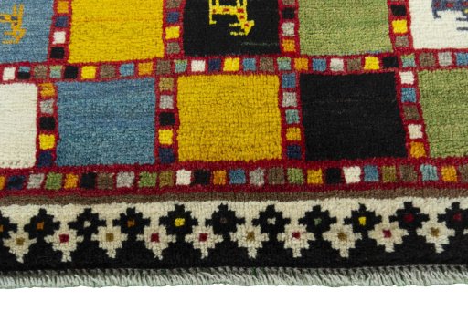 Central medallion detail of 2000s Persian Gabbeh rug from Iran / Persia