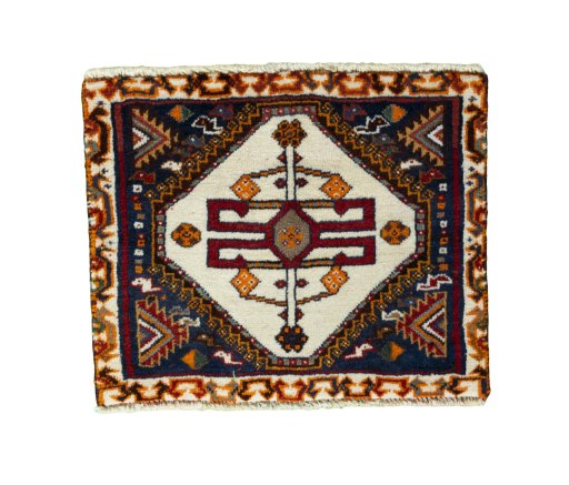 Full view of 2000s Persian Gabbeh rug from Iran / Persia, 43 × 52 cm in Red tones