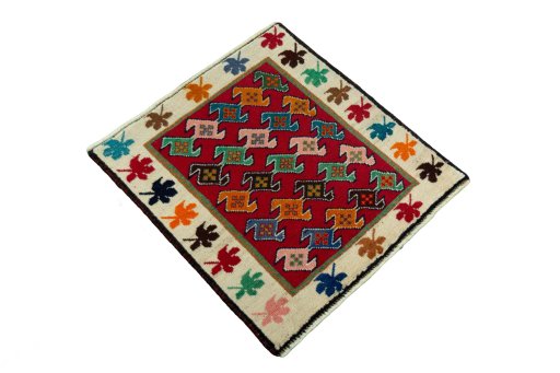 Close-up detail of 2000s Persian Gabbeh rug from Iran / Persia showing Wool weave