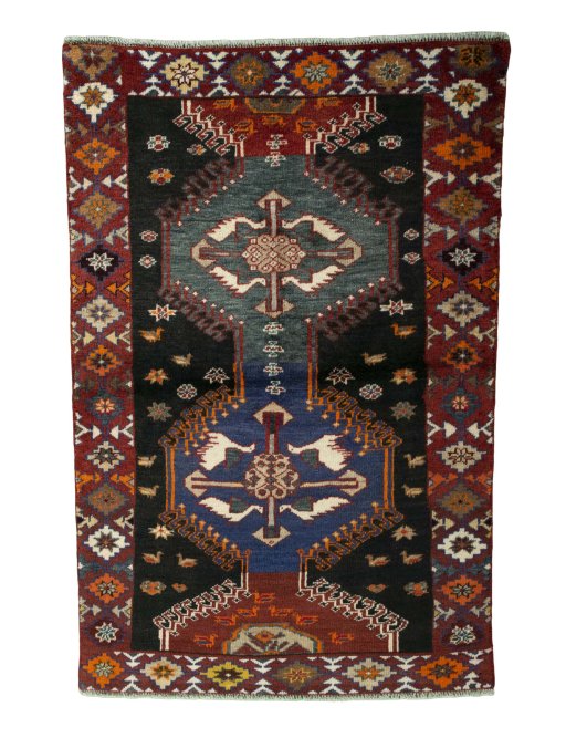 Full view of 2000s Persian Gabbeh rug from Iran / Persia, 160 × 105 cm in Gray tones