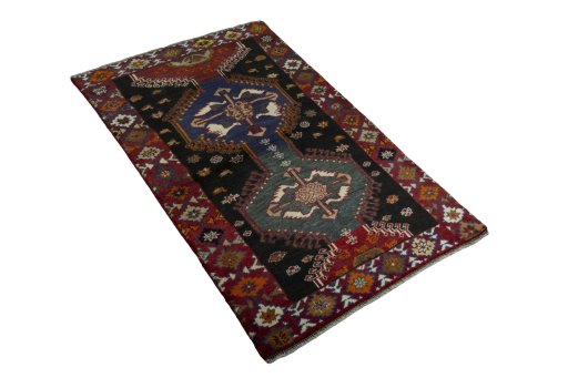 Close-up detail of 2000s Persian Gabbeh rug from Iran / Persia showing Wool weave