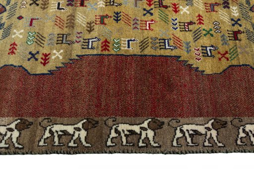 Close-up detail of 2000s Persian Gabbeh rug from Iran / Persia showing Wool weave