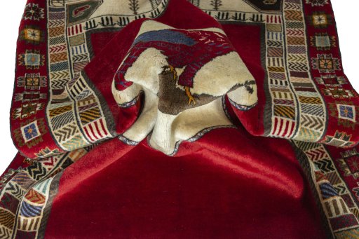 Close-up detail of 2000s Persian Gabbeh rug from Iran / Persia showing Wool weave