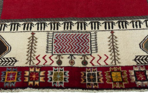 Close-up detail of 2000s Persian Gabbeh rug from Iran / Persia showing Wool weave