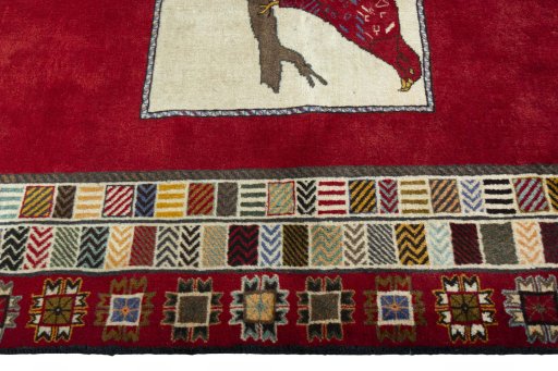 Full view of 2000s Persian Gabbeh rug from Iran / Persia, 200 × 133 cm in Red tones