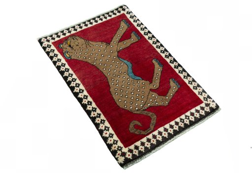 Close-up detail of 2000s Persian Gabbeh rug from Iran / Persia showing Wool weave