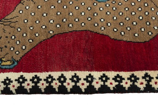 Close-up detail of 2000s Persian Gabbeh rug from Iran / Persia showing Wool weave