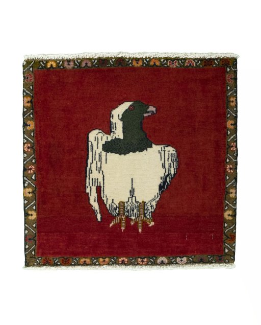 Full view of 2000s Persian Gabbeh rug from Iran / Persia, 55 × 57 cm in Red tones