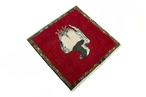 Close-up detail of 2000s Persian Gabbeh rug from Iran / Persia showing Wool weave