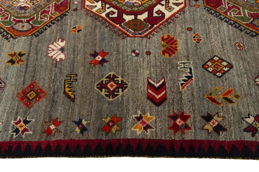 Close-up detail of 2000s Persian Gabbeh rug from Iran / Persia showing Wool weave