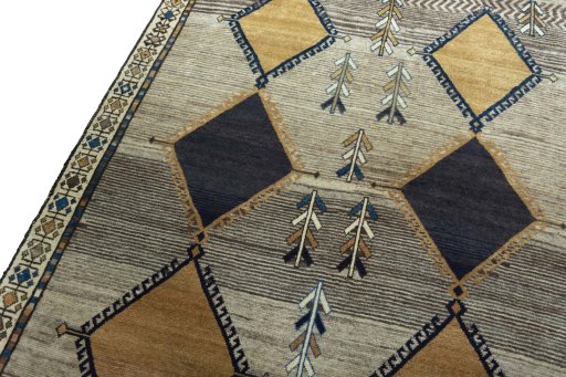 Backside of handmade 1970s Persian Gabbeh rug showing knot structure and weave density