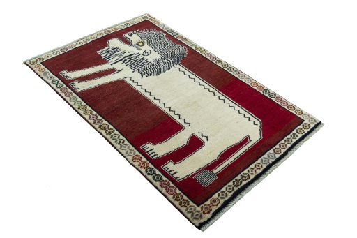 Close-up detail of 2000s Persian Gabbeh rug from Iran / Persia showing Wool weave